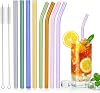 8Pcs Reusable Glass Straw Kit, Durable Shatter Resistant, 4 Curved + 4 Straight Glass Straws + 2 Cleaner Brushes, Multicolour Boba Straws for Tea, Milk, Coffee