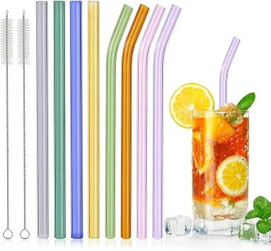 8Pcs Glass Drinking Straws Reusable, Durable Glass Straws Shatter Resistant