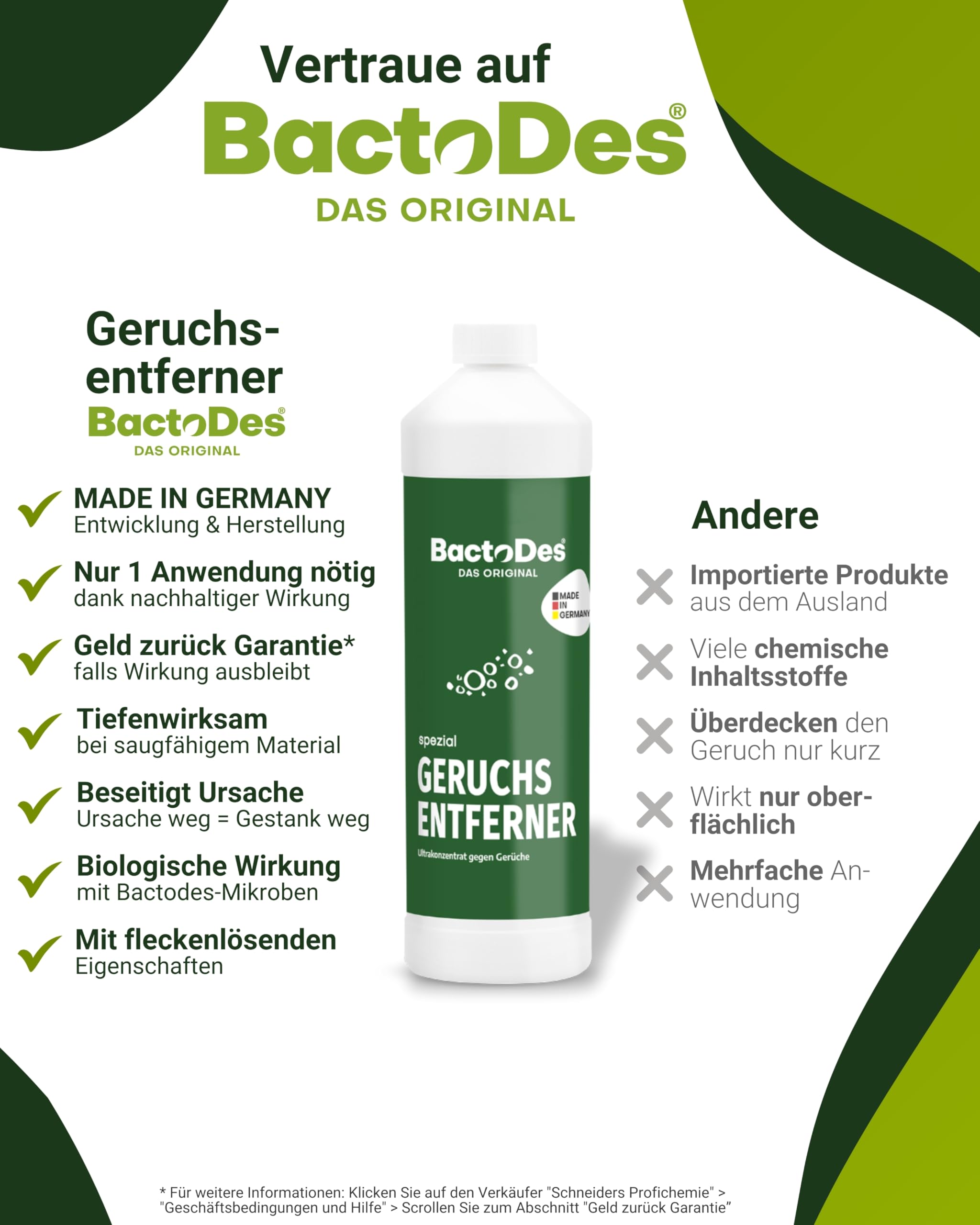 BactoDes - Spezial Geruchsneutralisierer 12L Konzentrat mit Spray-Mischflasche - Universal Enzymreiniger mit bio Mikroben-Wirkung - Effektiver Geruchsentferner für sämtliche unangenehme Gerüche