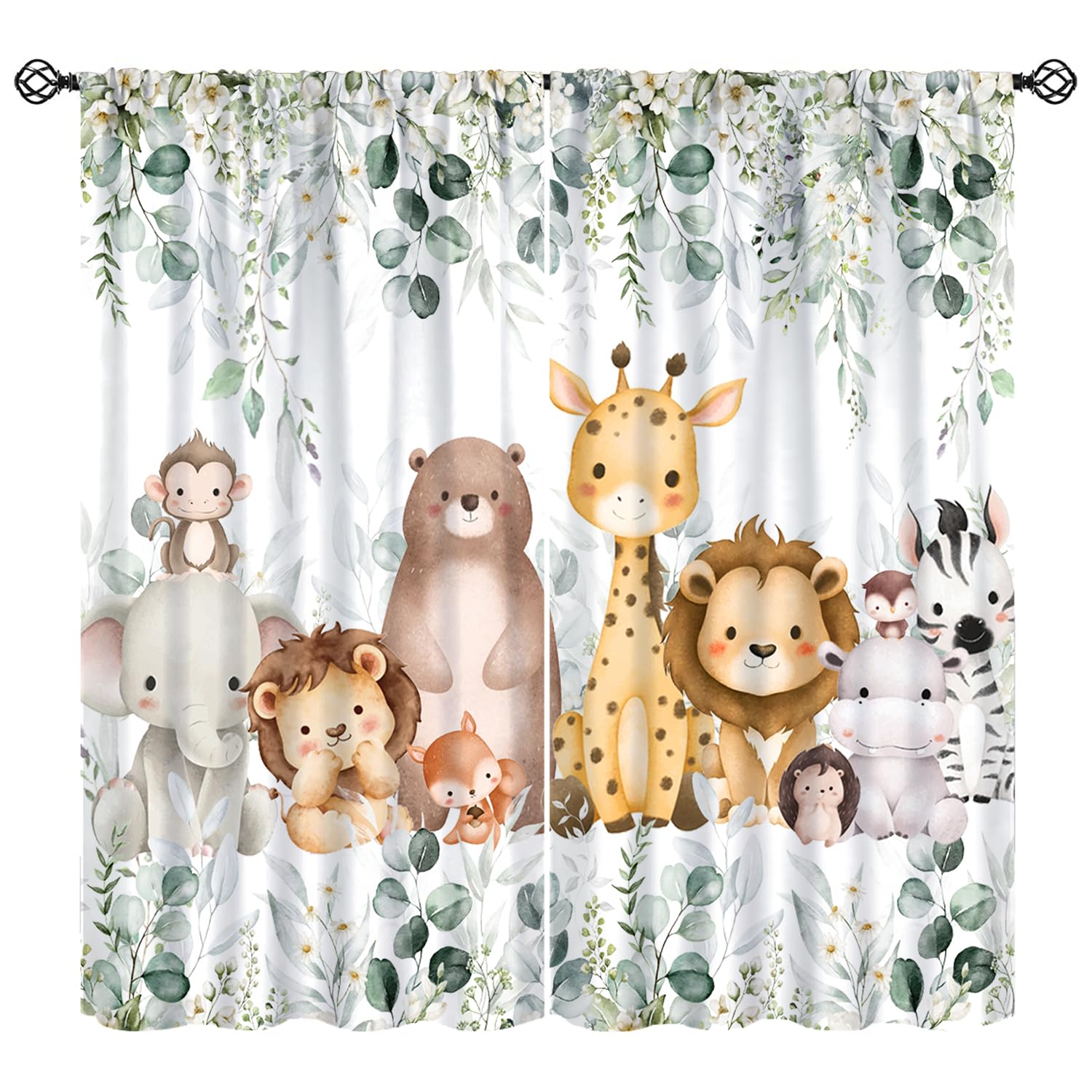 Rideaux animaux safari enfant pour chambre fille garçon 107x114cm