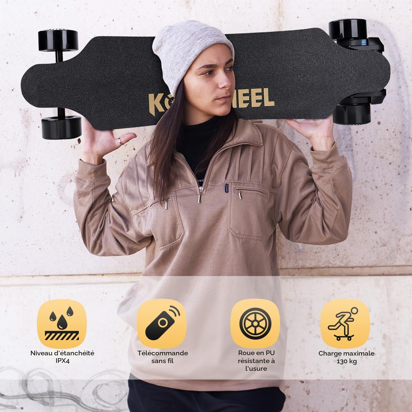 Skateboard électrique avec télécommande OLED, double moteur 2000 W, 45 km/h Max, étanche IPX4