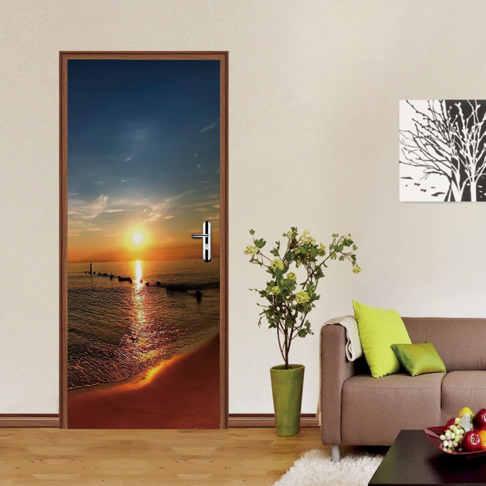 Sticker Porte 3D Effet Trompe-l’œil Hawaii – Vue Sur Mer, 85x215cm, PVC Amovible – Décoration Chambre, Salon - 12