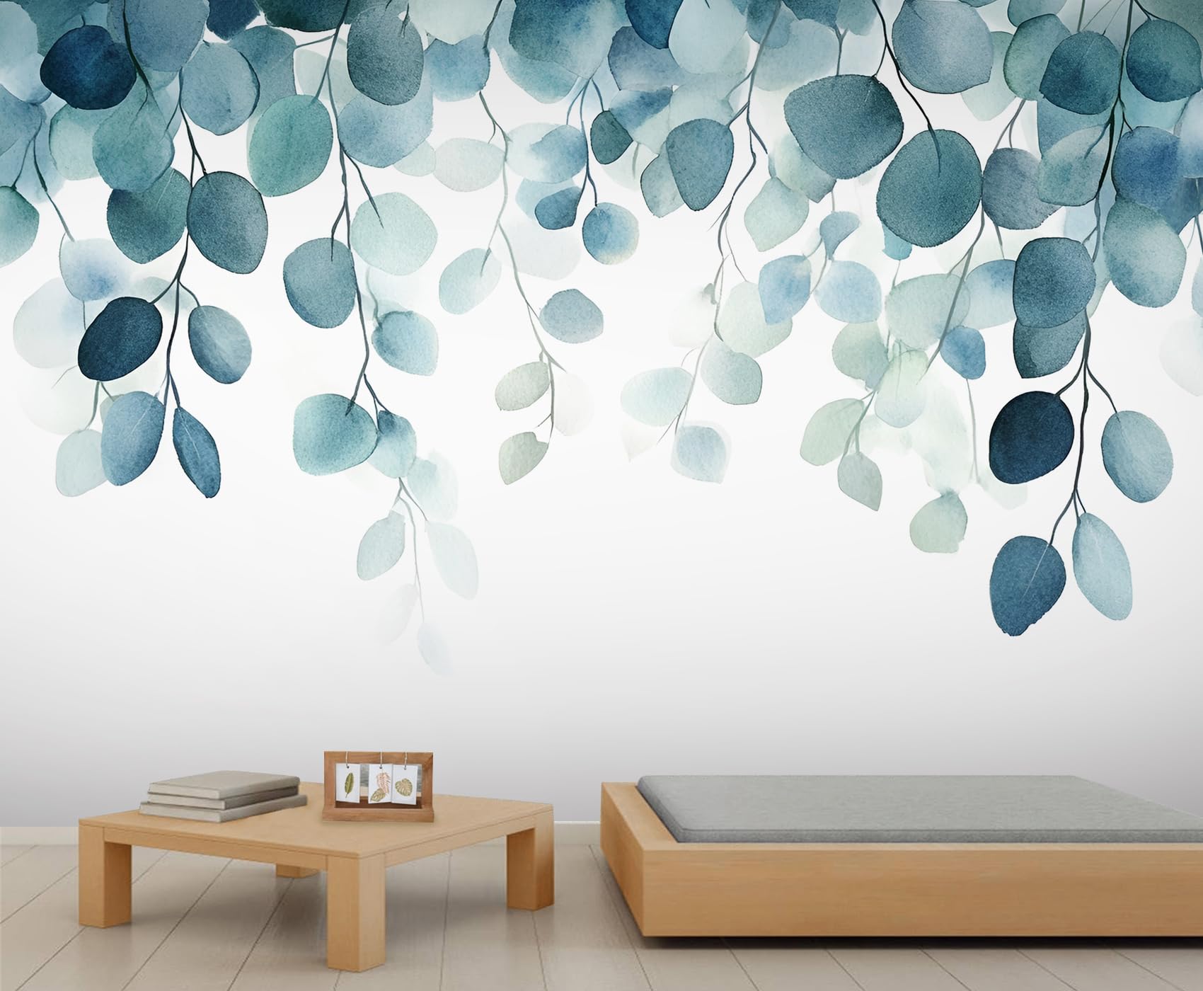 YXQAIED Eucalyptus Leaf Wallpaper, Hanging Leaves Bedroom Wallpaper, Neutral Boho Plant Wallpapers for Living Room, Not Self-Adhesive Photo 3D Wall Murals & Room Decor