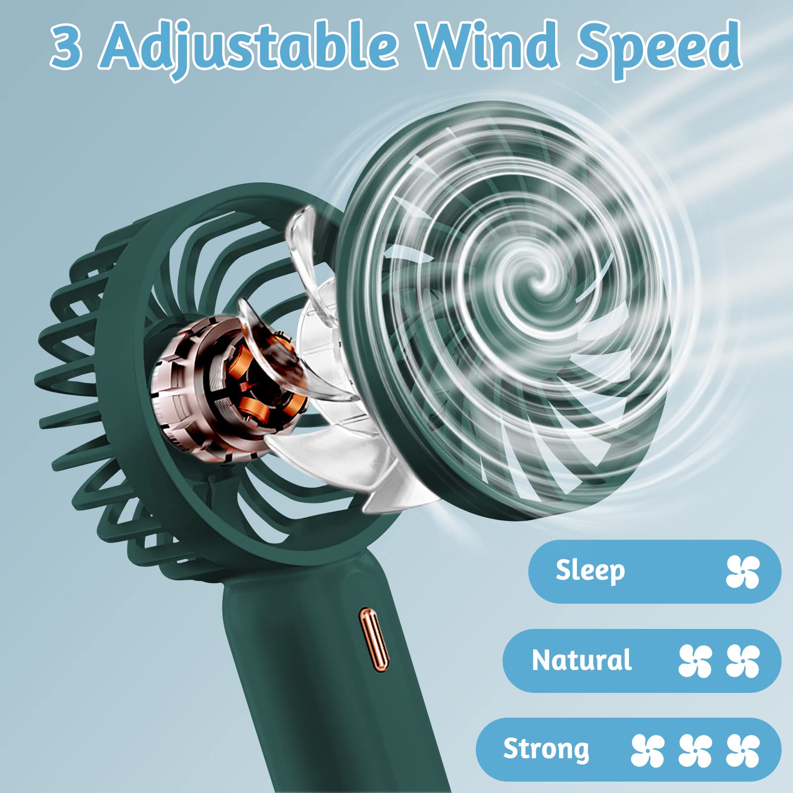 Ventilateur à Main Portable USB - Mini Ventilateur Rechargeable 3 Vitesses Pour Bureau, Voyage, Extérieur