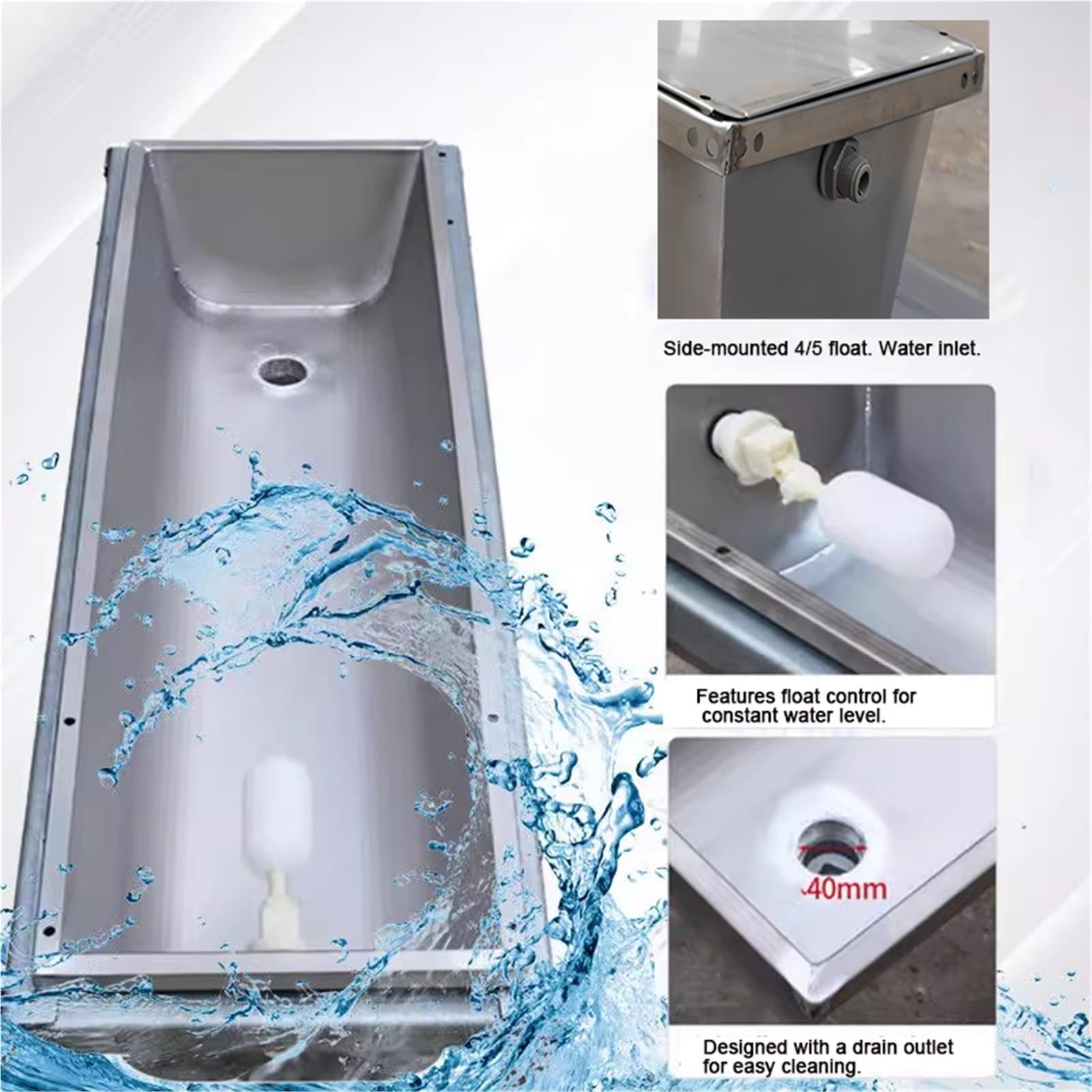 Gran Capacidad Ganadería Estante Alimentación, Constante Calefacción Valla Comedero, Automático con Kit De Válvula De Flotador Caballo Abrevadero para Cabra Cerdo Perro(A-30x150cm)