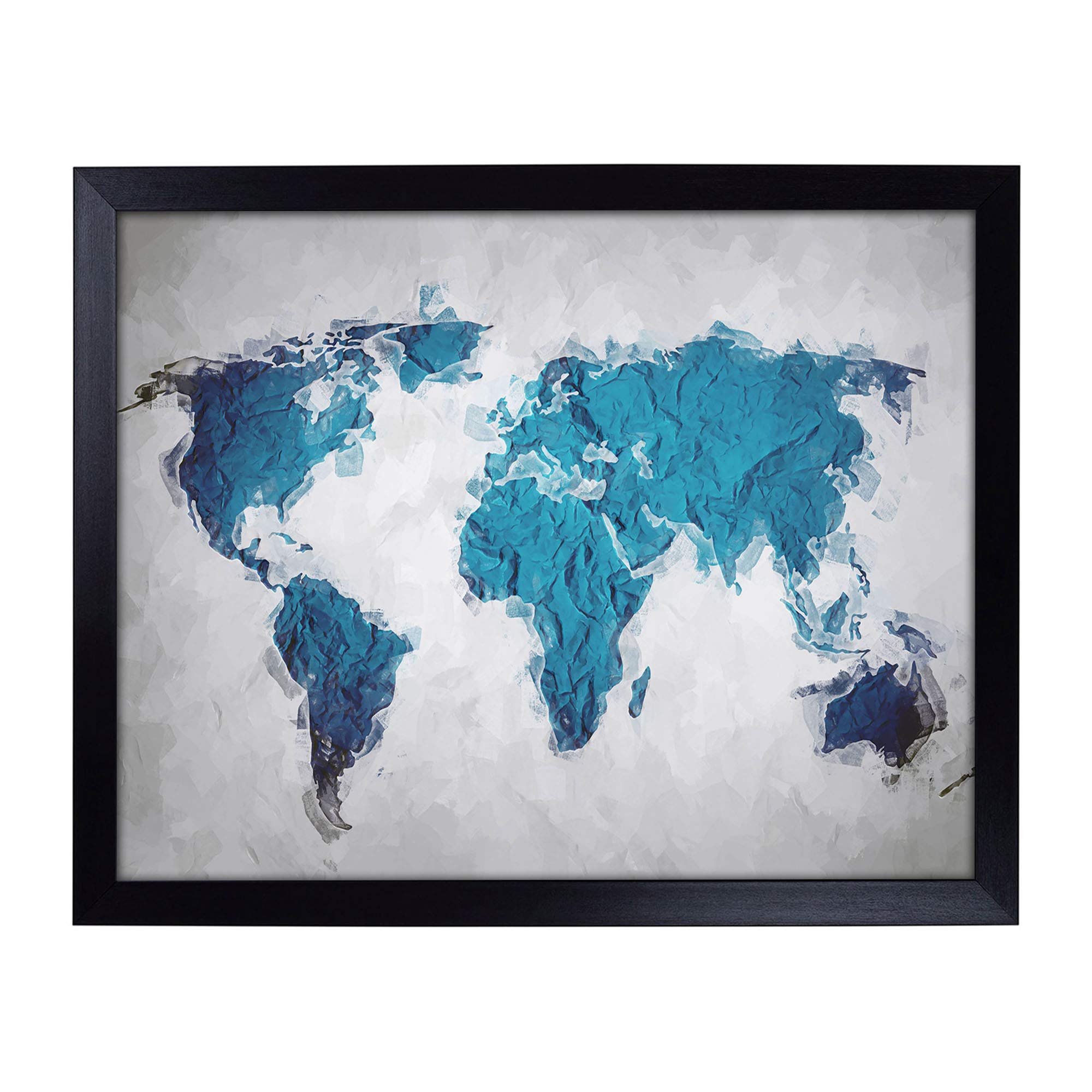 Big Box Art Lap Tray with Cushion | Teal Blue Map of the World in Abstract | Padded Bean Bag Cushion | For Eating, Working, Crafting, Laptop | Portable Table Desk