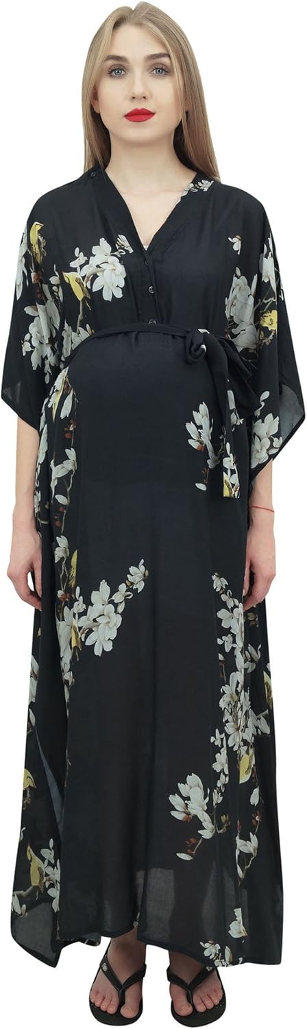 Bimba Moms Floral Print Kimono Sleeve Maternity Kaftan Maxi Dress-4