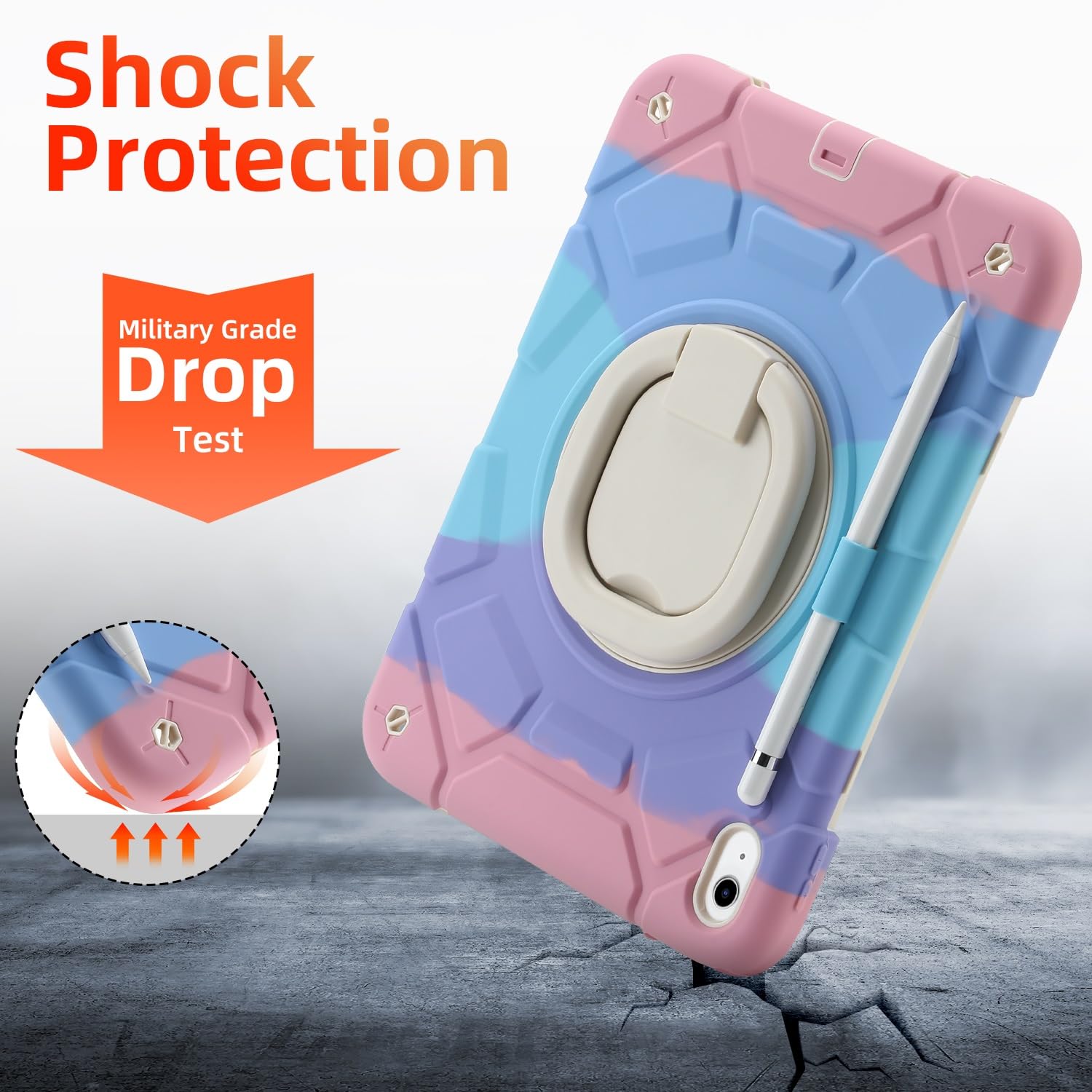 Custodia protettiva per tablet PC per bambini, custodia resistente compatibile con iPad 10a generazione 11,9 pollici 2022, custodia con supporto girevole a 360°, custodia tre in uno resistente agli