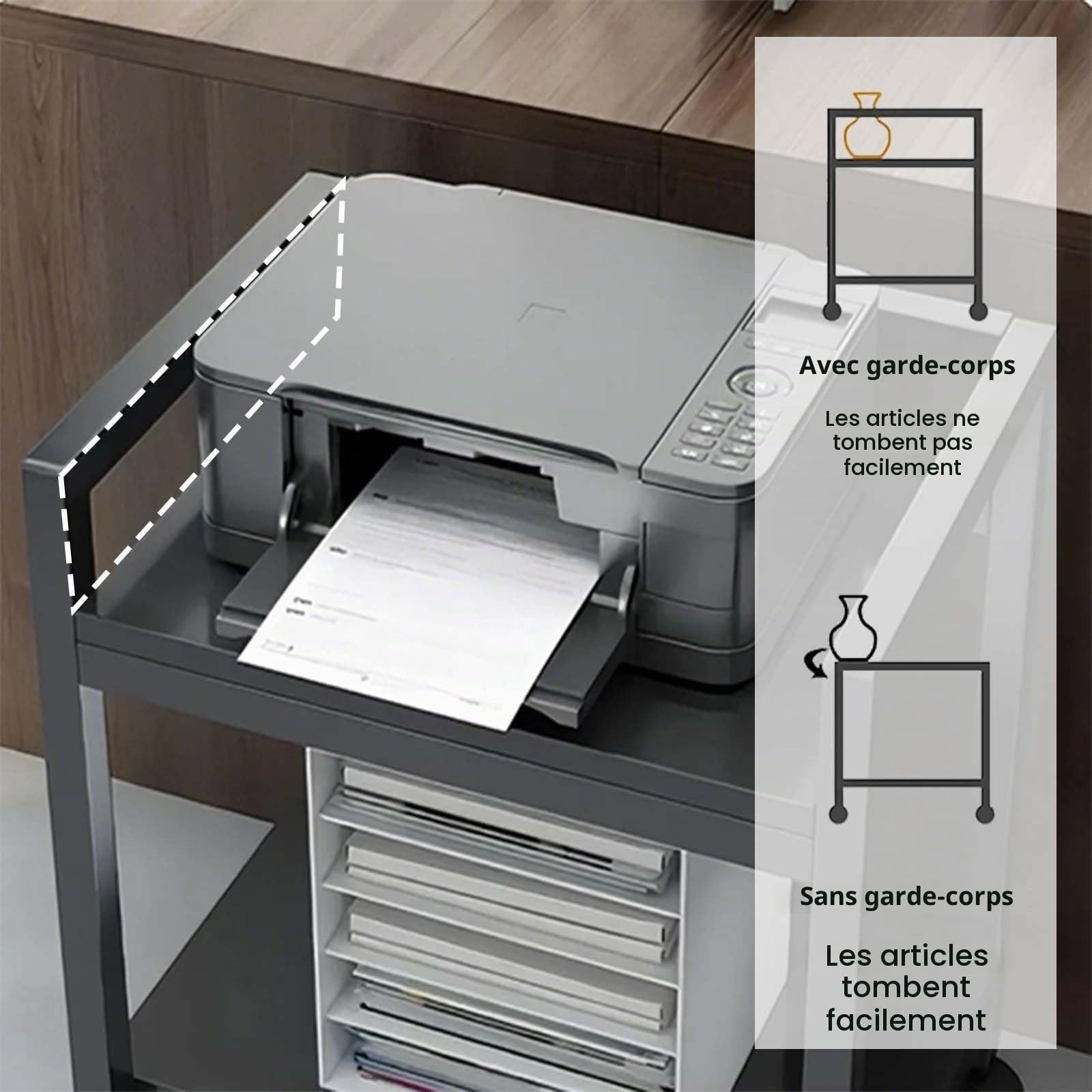 Garvee Support pour Tour PC et Imprimante à 3 Niveaux Hauteur Réglable | Chariot Métallique à Roulettes 360° Freinables, Rangement Sous Bureau Charge 30 kg, 69 x 51 x 30 cm, Noir