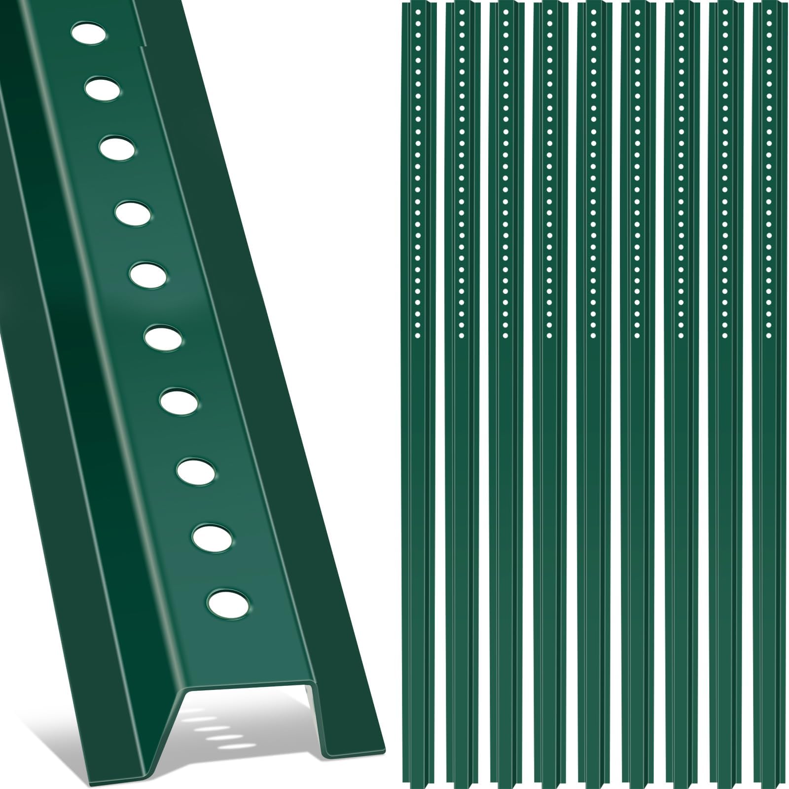 Gisafai 10 Pack 6 Ft U Channel Post for Signs Tall Steel Post with Green Enamel Coating Heavy Duty Metal Sign Column with Pre Drilled Holes for Easy Mounting Your Sign