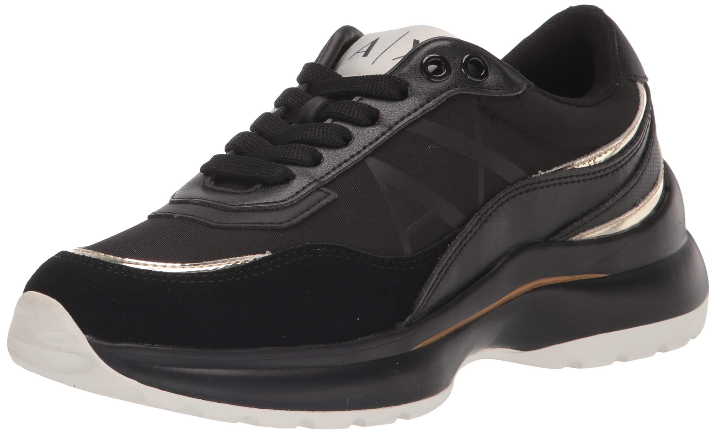 Armani Exchange Women's Acer Printed Side Logo Trainers, Black, 3.5 UK