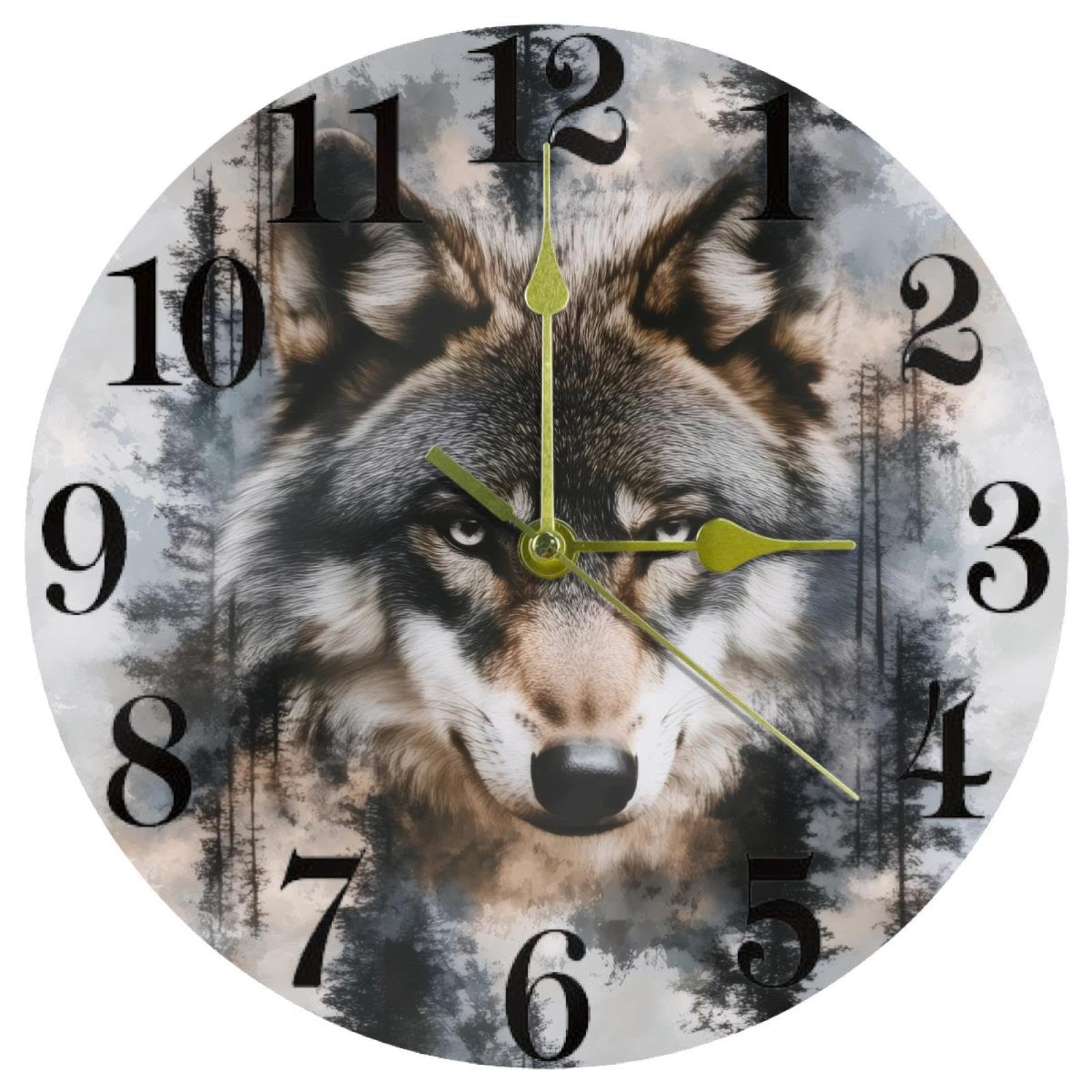 Horloge murale loup ronde et silencieuse à quartz pour la décoration du bureau