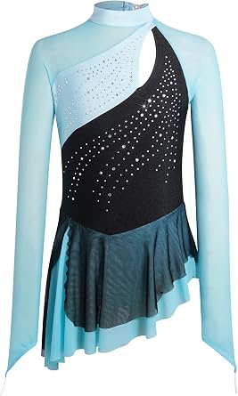 Agoky Kids Girls Figure Ice Skating Dress Rhinestone Rhythmic Gymnastics Skirted Leotard for Dance Competition