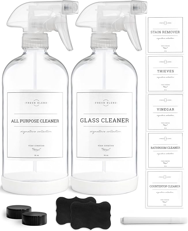 Frascos spray de vidro Vine Creations, pacote com 2, 473 mL, com etiquetas impermeáveis