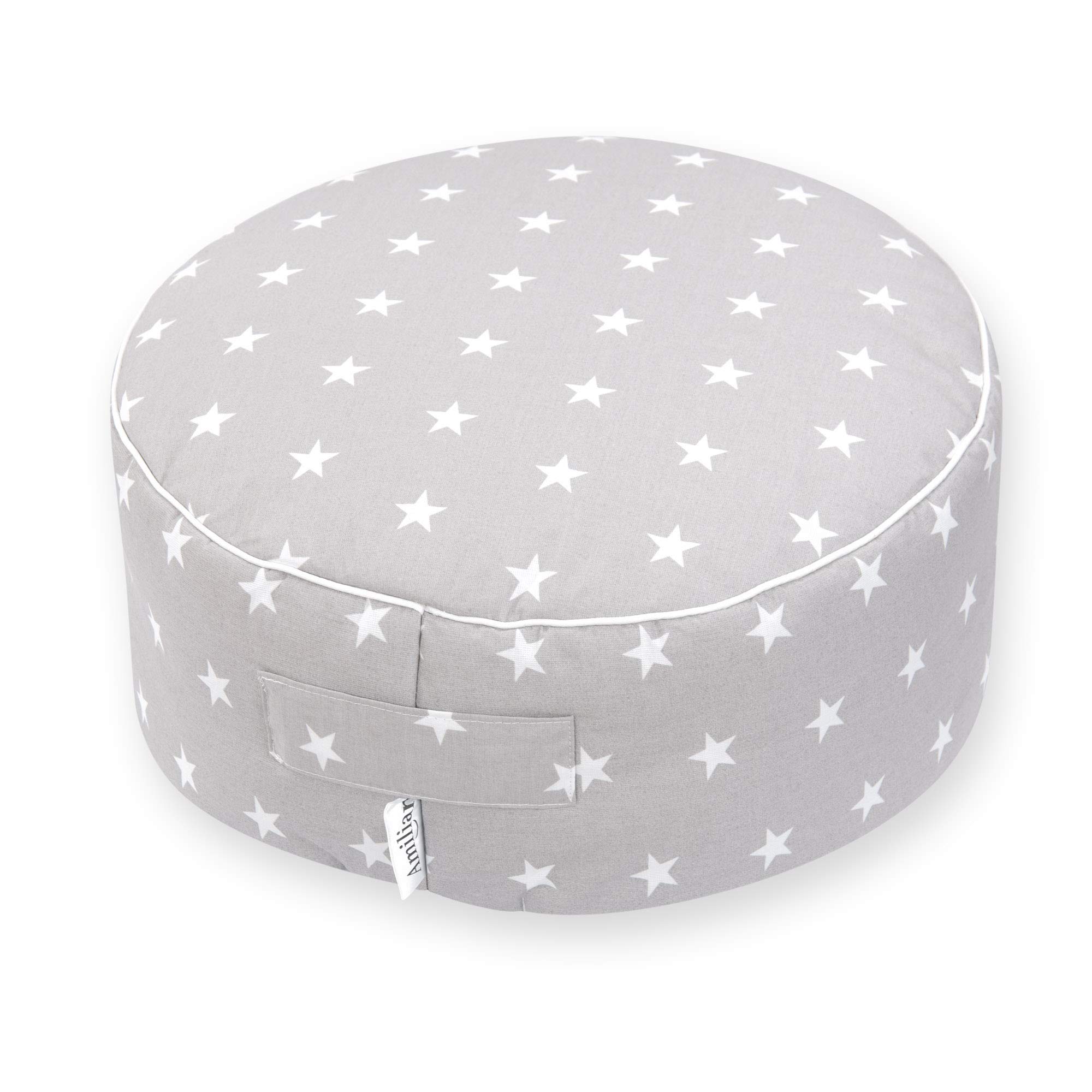 Amilian - Cojín de asiento, puf, funda lavable de 100% algodón, aprox. 50 cm de diámetro, 20 cm de alto, para niños, relleno suave, reposapiés, cojín, asiento, decoración