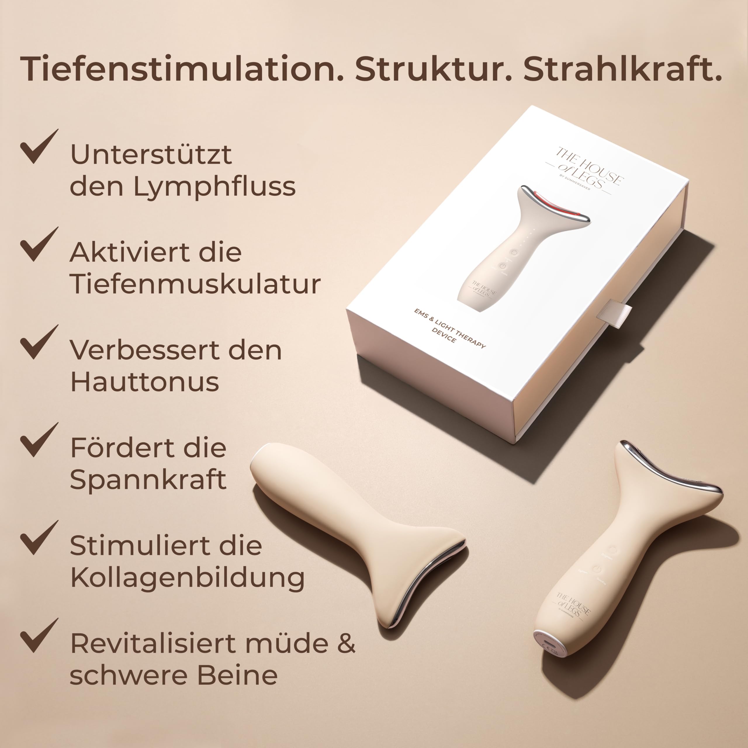 THE HOUSE of LEGS – Ultimate Leg Ritual Trio | Premium Beinpflege-Set mit EMS & Lichttherapie, LymphGlow Serum & Ultimate Leg Cream | Für straffe Konturen, leichte Beine & sichtbaren Glow