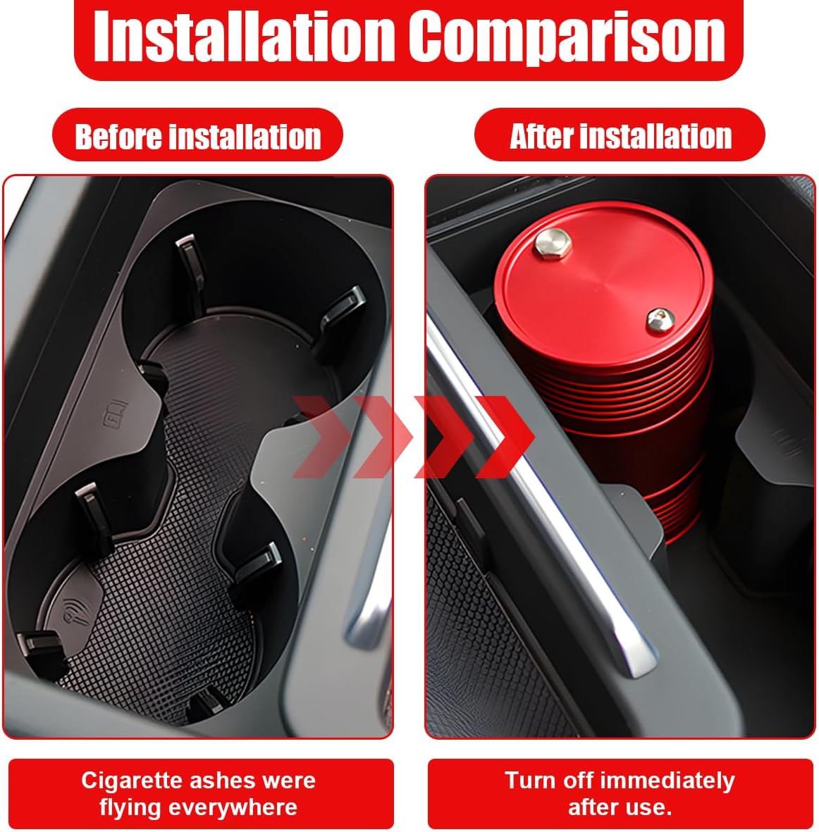 Smokeless Car Ashtray with Lid, Portable Auto Ashtray for Cup Holder, Detachable Cigarette Ashtray, Windproof & Smell Proof Mini Trash Can, Easy Clean for Vehicle, Office, Home, Outdoor Travel (Red)