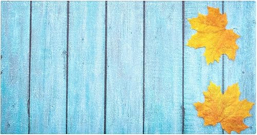 Fluffy Floor Carpet 39x20in-Vintage Wooden Board with Yellow Maple LeavesFront Door Mat Indoor Machine Washable Carpet,Aesthetic Rug