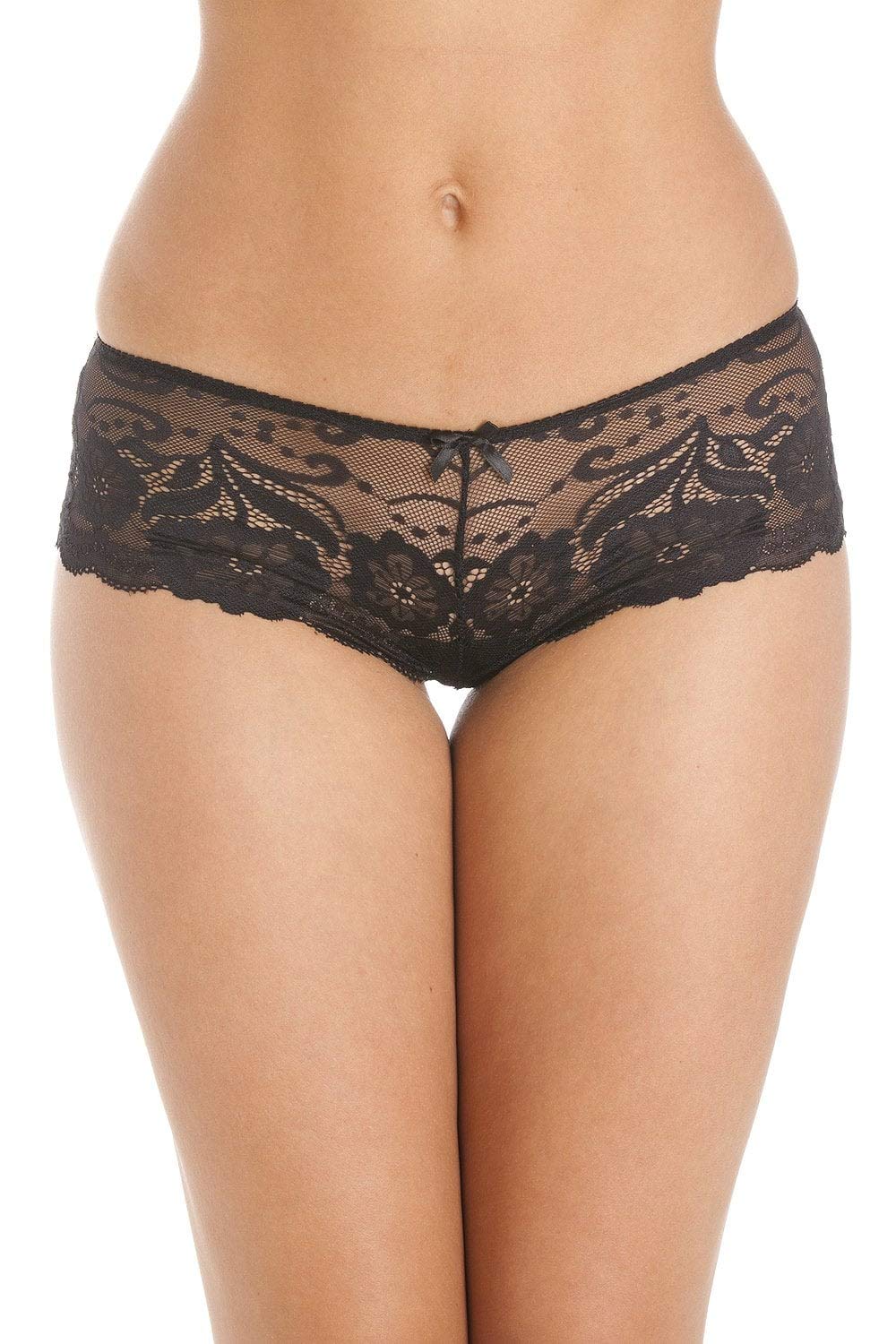 Camille Womens 2 Pack Floral Lace Boxershort 10 Black