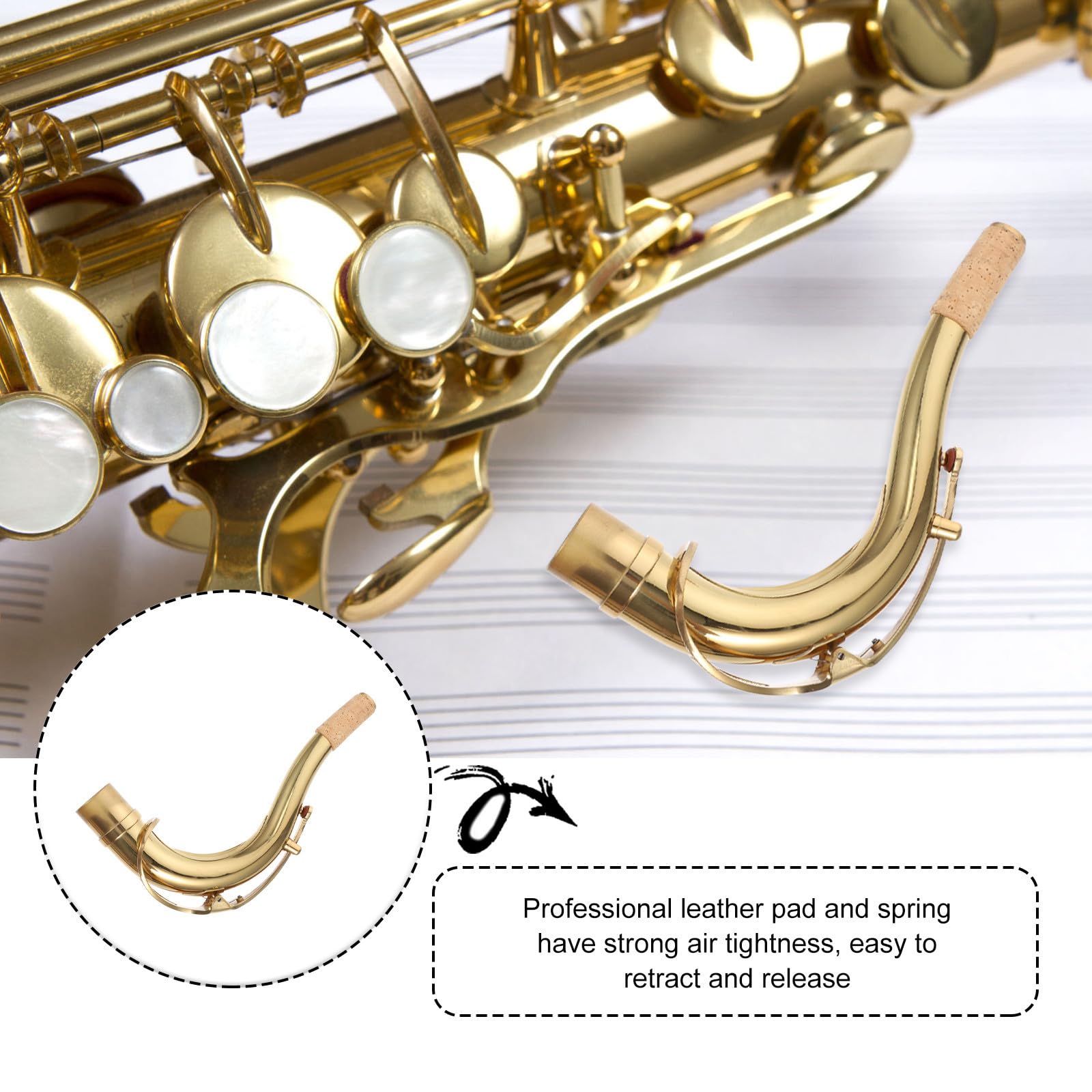 Collo Pratico Curvo e Dorato Ottone Sassofono Accessorio in Professionale per Sax Contralto, per Musicisti Amatori e Professionisti