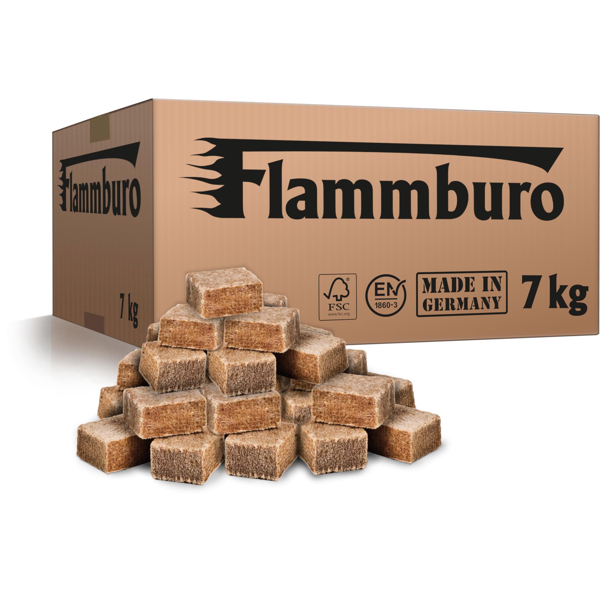 FLAMMBURO (7 kg/8 kg) Eco Cubi Accendino del produttore tedesco, Accendino per barbecue, Accendino per camino, Accendino per stufa, Cubi Accendino, Lana Accendino - Made in Germany (7 kg)