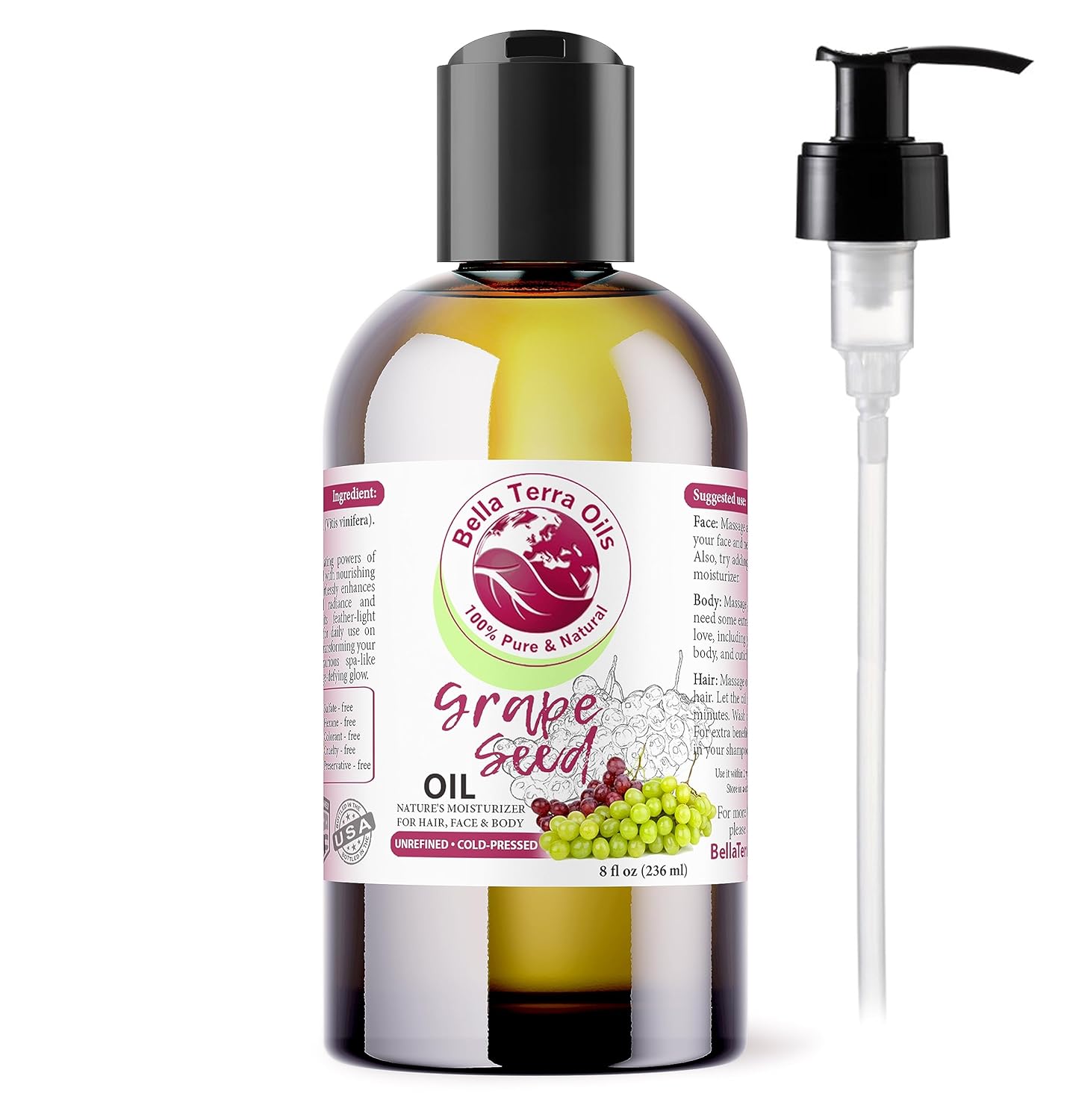 Bella Terra Oils Organic Grape Seed Oil 8oz The