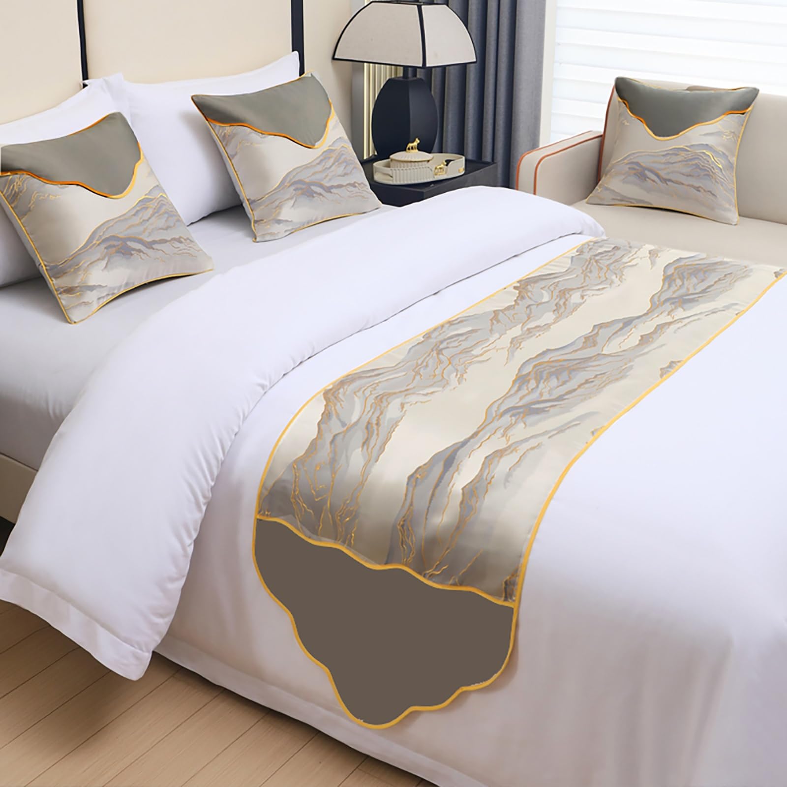 VNVFJKLO bed runner, Bed Runners And Matching Cushions, Rounded Pattern Patchwork End Scarves, Hotel Home Decoration Bedding Towel Bedroom Bedspread Protection(Gray1,50 * 240cm for 180cm bed)