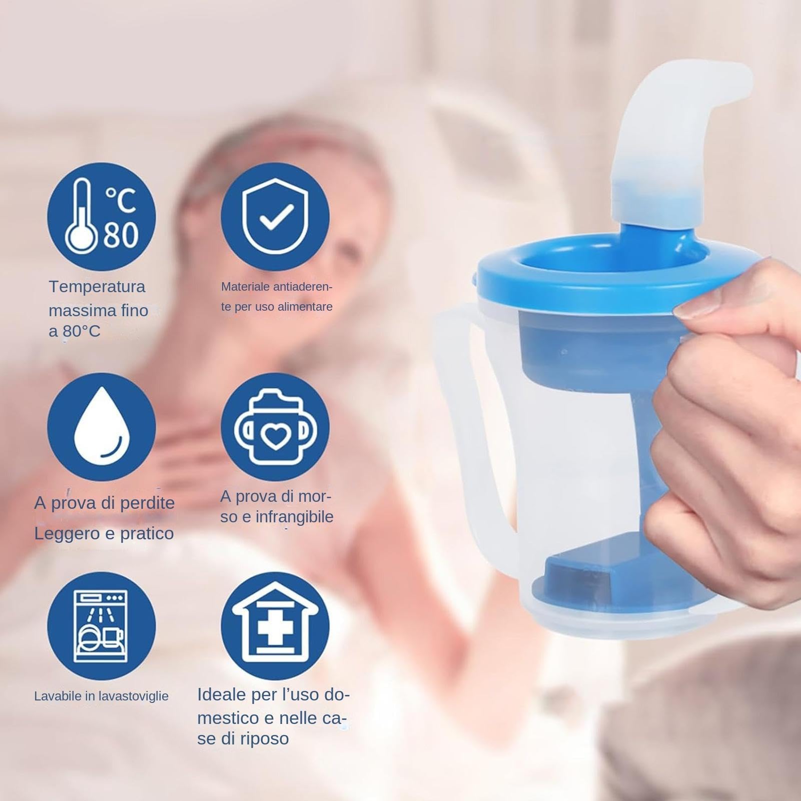 Generico Bicchiere per anziani - per l'erogazione 'acqua misurata, design anti-soffocamento regolabile da 5 10 ml | Supporto per la deglutizione sicura con cannuccia integrata, per l'idratazion