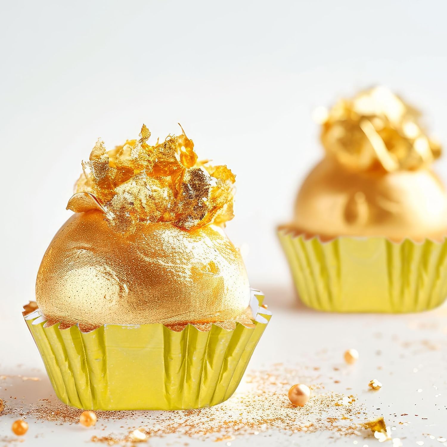 JarThenaAMCS 200Pcs Square Mini Foil Cupcake Liners Paper Brownie Baking Cup Golden Foil Muffin Cupcake Wrappers For Party Supplies