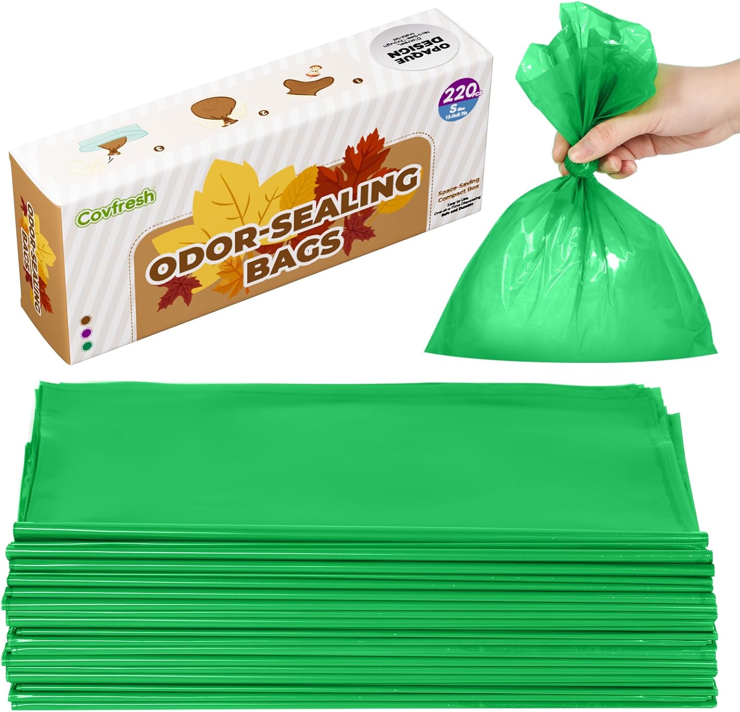 Odor-Sealing Dog Poop Bags 220 Count, Extra Strong Odor Control, Mutil-Layer Unscented Pet Waste Bags with Leak-Proof Design, Ideal for Dog Walks & Backyard Cleanup (Size:S, Color:Green)