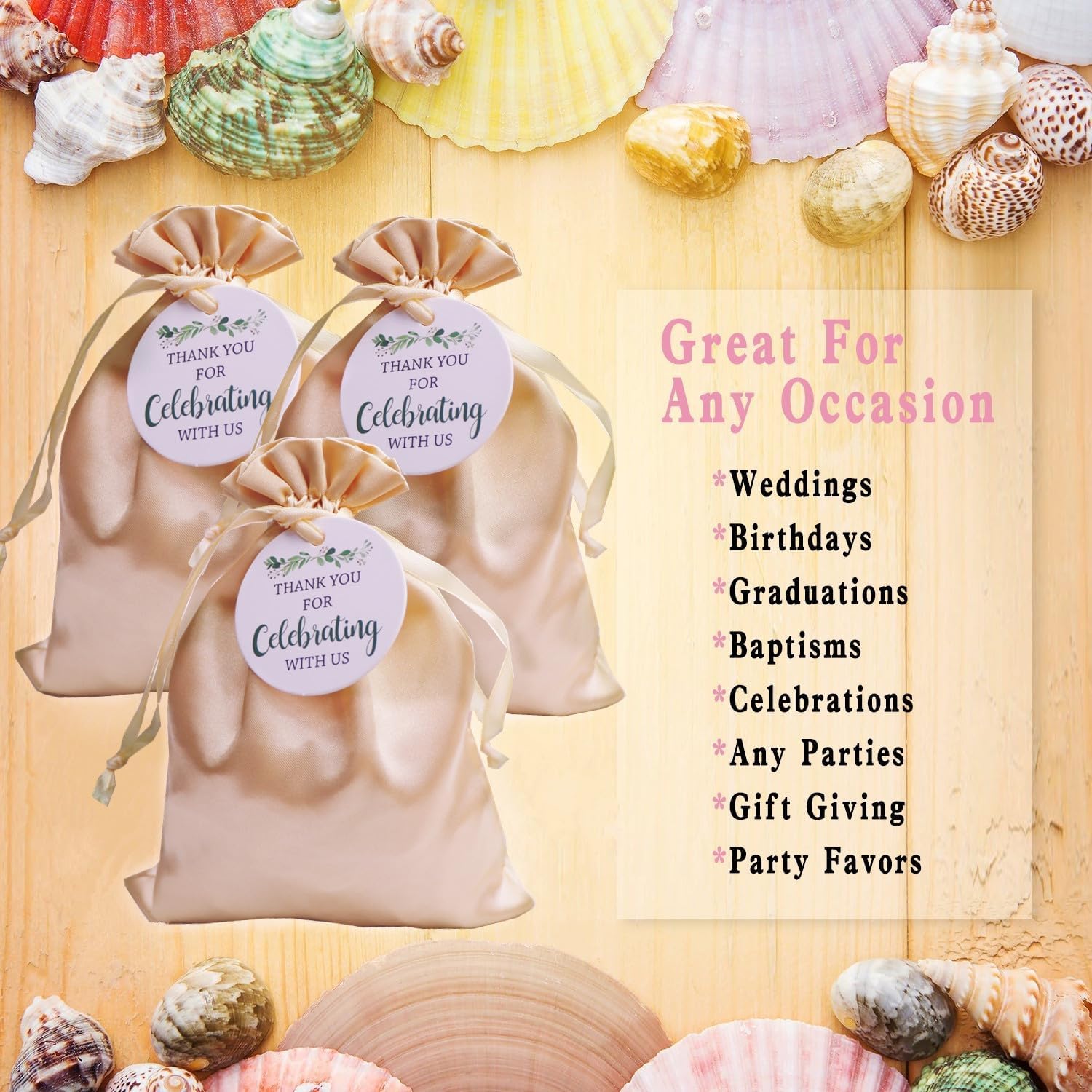 GUIFIER 30 Pack 5x7 Inch Gold Satin Gift Bags with Drawstrings, Party Favor Bags with Thank You Tags, Silk Gift Bags, Small Gift Wrap Bags, Jewellery Drawstring Pouches, Baby Shower Bag, Candy Bags - Image 4