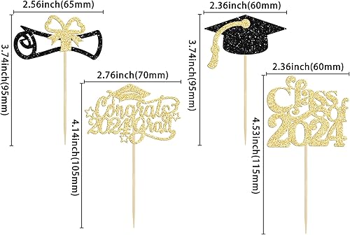 Miniatura 2 de Gyufise 24 adornos para cupcakes de graduación 2024 con purpurina dorada para la clase de 2024, decoraciones para tartas, diploma de felicitaciones,
