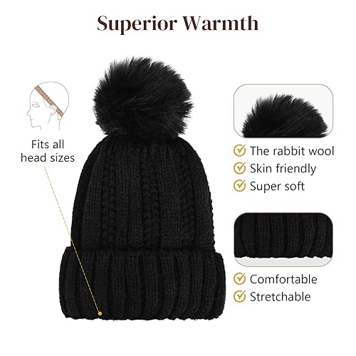 Miniatura 4 de Flufymooz Peluca de gorro, extensión de pelo largo, ondulado, rizado, negro, con gorro de piel sintética, sombrero de peluca adjunto, peluca