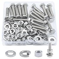 Vista 18 de Tornillo de cabeza hexagonal 1/4-20 x1 (20 unidades), tuercas de bloqueo, kits de arandelas planas y de bloqueo, acero inoxidable 304 18-8