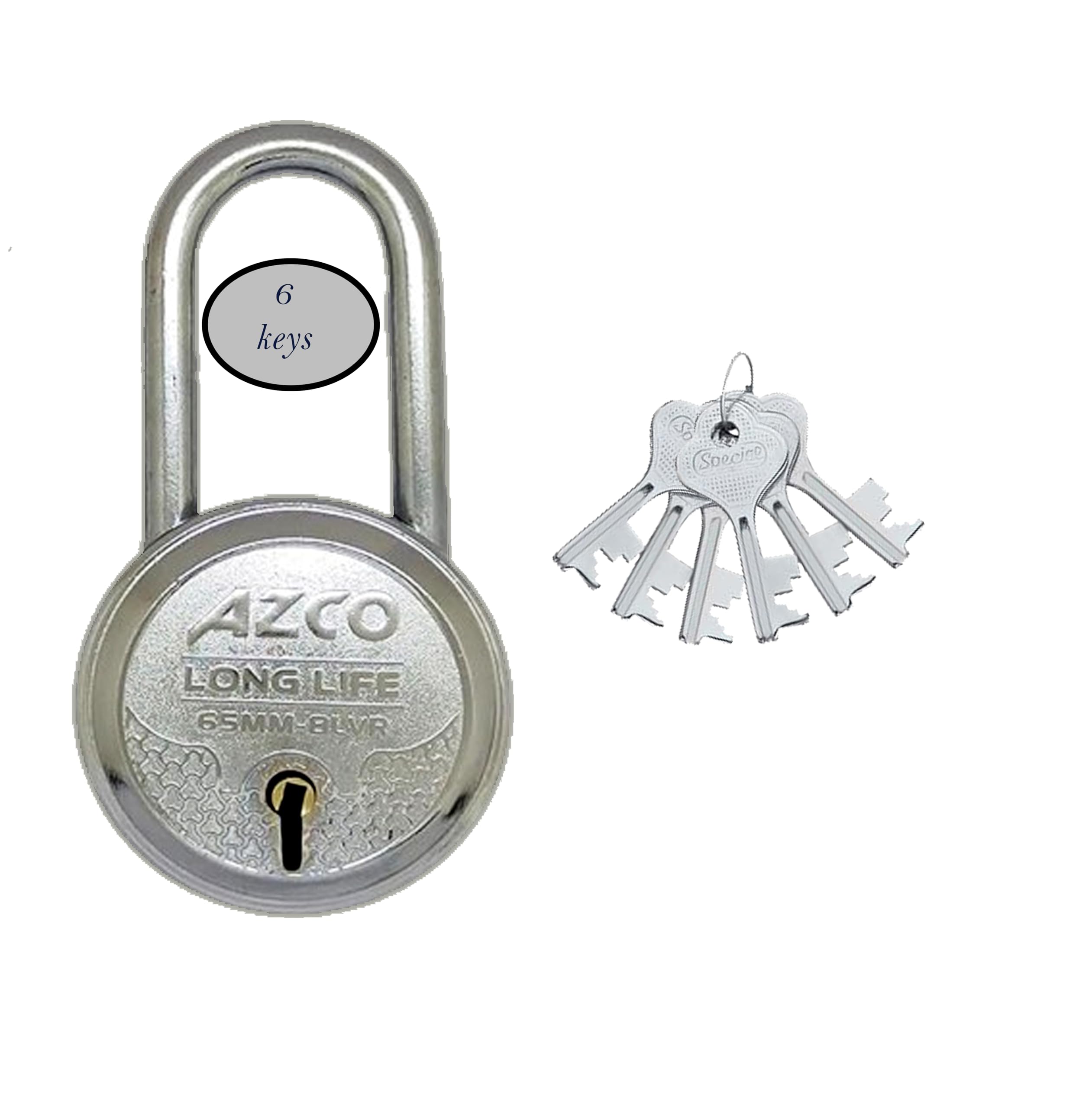 Onepro Long Schakle Padlock 6Keys Silver Chrome Finish 65MM 8Levers | Lock and Keys for Home Door Shop Offices School Gate Main gate Hospitals-image-28
