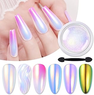 Born Pretty Chrome Nail Powder Auroras Nail Powder Mermaid Pearl Powder Glitter Dust Kit for Gel Polish Nail Art Decoration