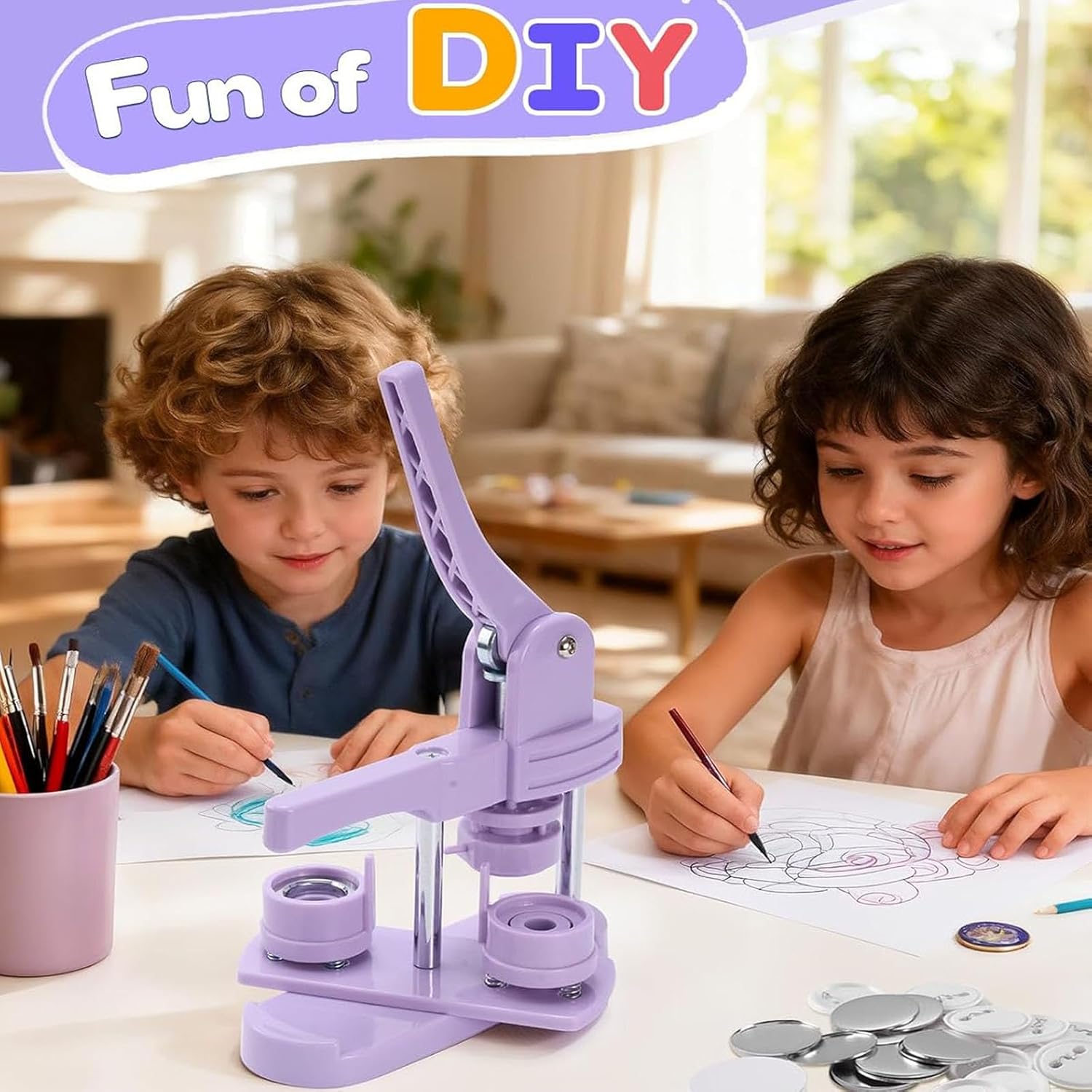 Button Maker Machine Kit with 200 Supplies – DIY Pin Badges, Craft Projects, Personalized Gifts (58mm / 2.25-Inch)