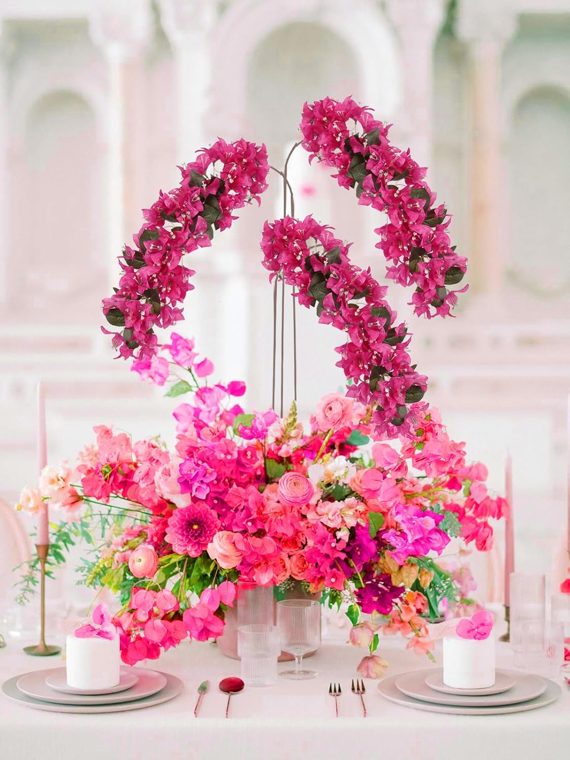 IPOPU 4PCS Bougainvillea Artificial Flowers 42" Long Stem Pink Faux Silk Bougainvillea Flowers Fake Hanging Flower Branches for Wedding Table Centerpieces Home Garden Arch Wall Decorations (Deep Pink) - Image 8