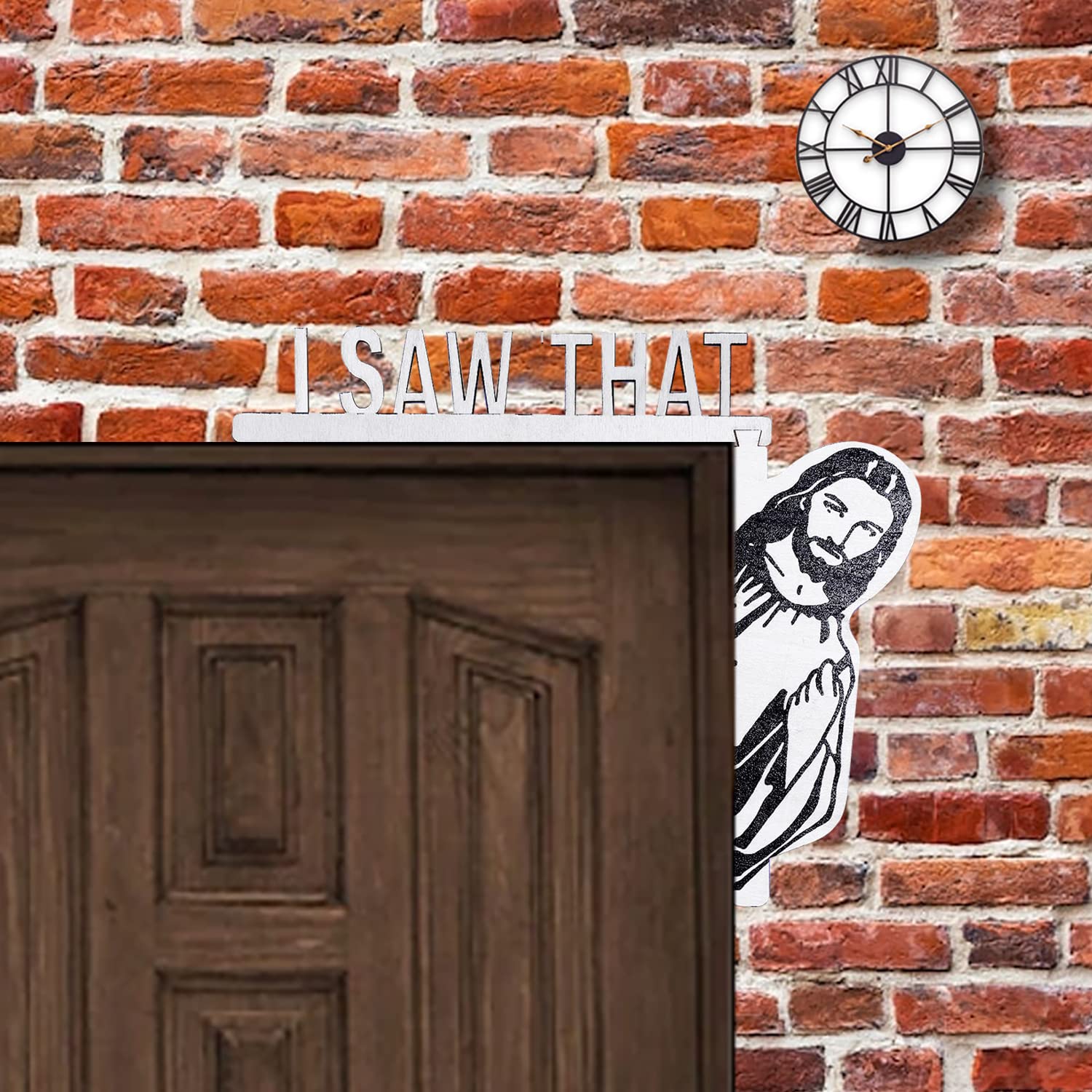 Jiulory I Saw That,Funny Door Frame I Saw That Decoration Home Decor Door Sitter Door Hanger Door Sign Wood Frame Corner Decoration,1 Pcs Wood Decor &3 Pcs Stickers (White/Right)