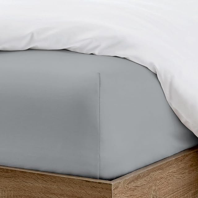 The Cotton Exchange Manchester 100% Cotton Double Fitted Sheet Light Grey, Percale Weave, Cool & Crisp, Lightweight & Breathable, Fitted Sheet Double Bed, 135x190cm+40cm Deep Pocket Double Bed Sheet