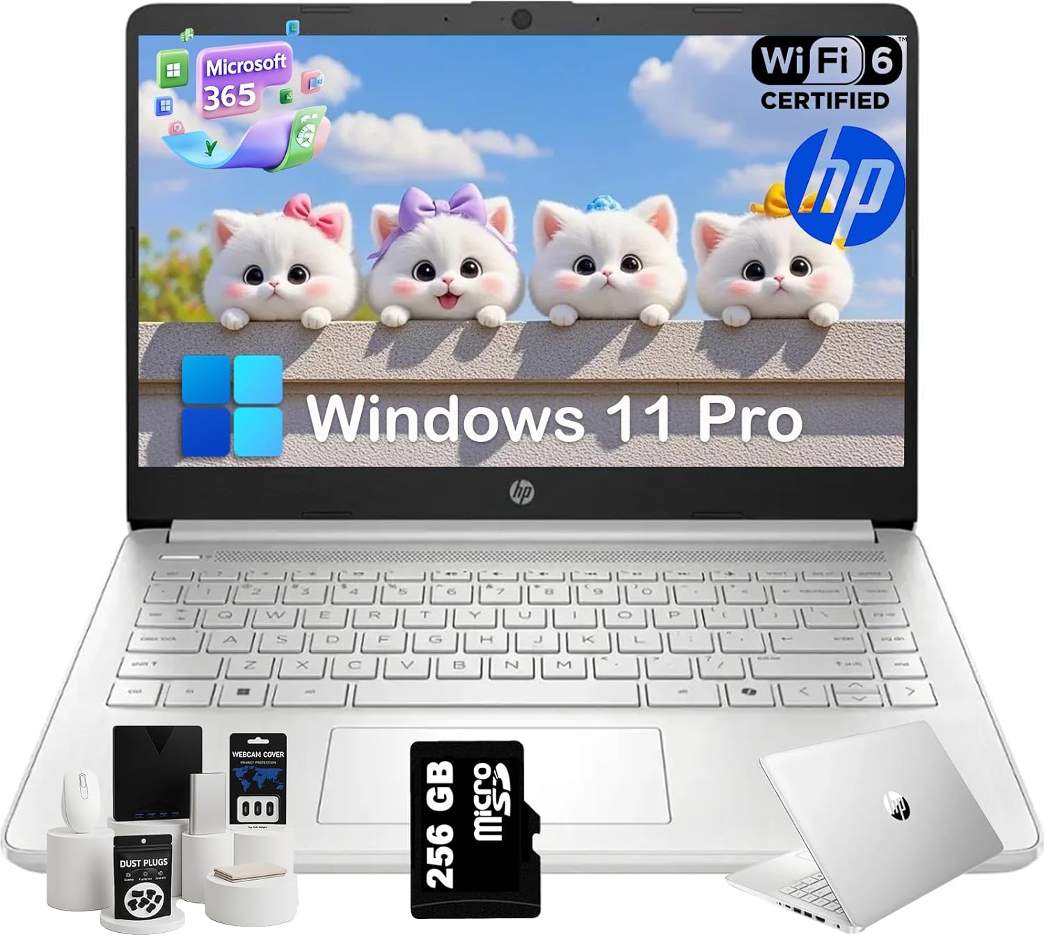 HP 2025 14 inch Everyday Laptop Computer for Student & Business - AI-Powered 1-Y Office 365 • Intel Quad-Core CPU • Ultra-Light • 16G RAM • 384G Storage (128G UFS+256G SD Card) • Win 11 Pro • Silver