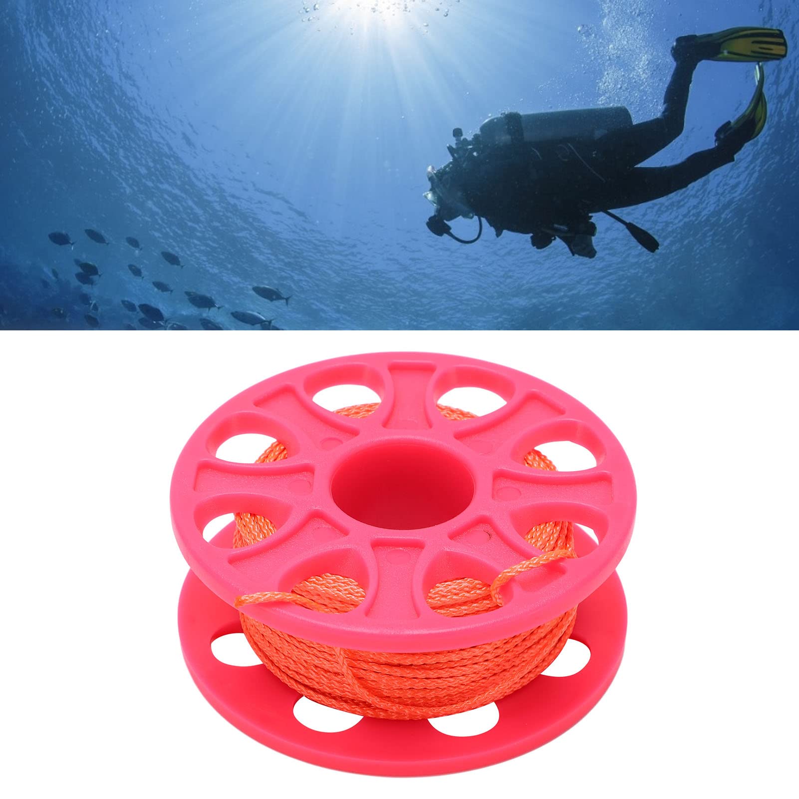 Bobina per immersioni subacquee da 30 m con clip a scatto a doppia estremità, design svasato