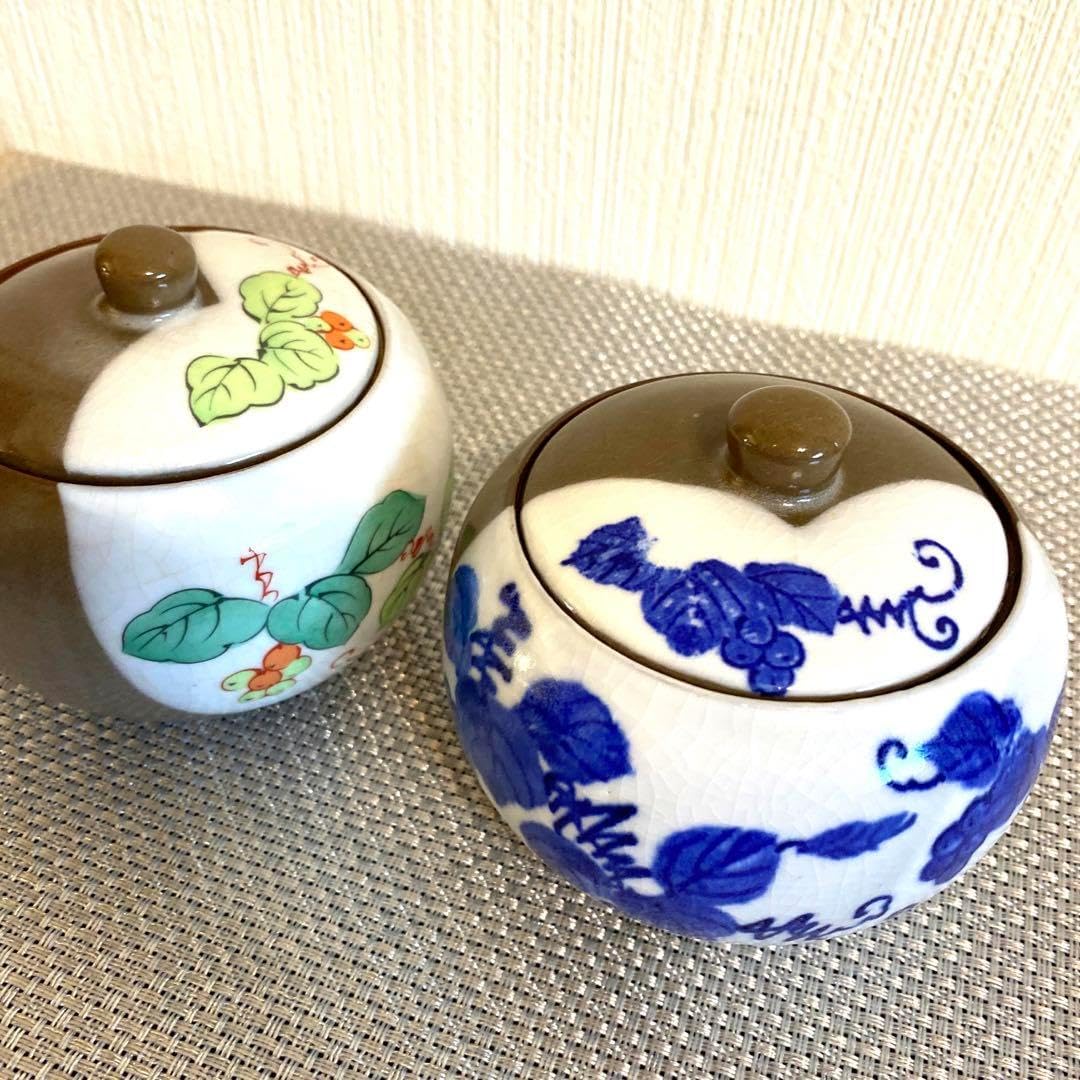 京焼清水焼珍味入れニ代加藤利昌祥瑞梅づくし蓋付き珍味入れ(5客