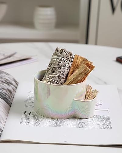 Miniatura 2 de Cuenco de cerámica para manchas, soporte de salvia para quemar, cuenco para quemaduras para salvia, madera de Palo Santo, forma para velas,