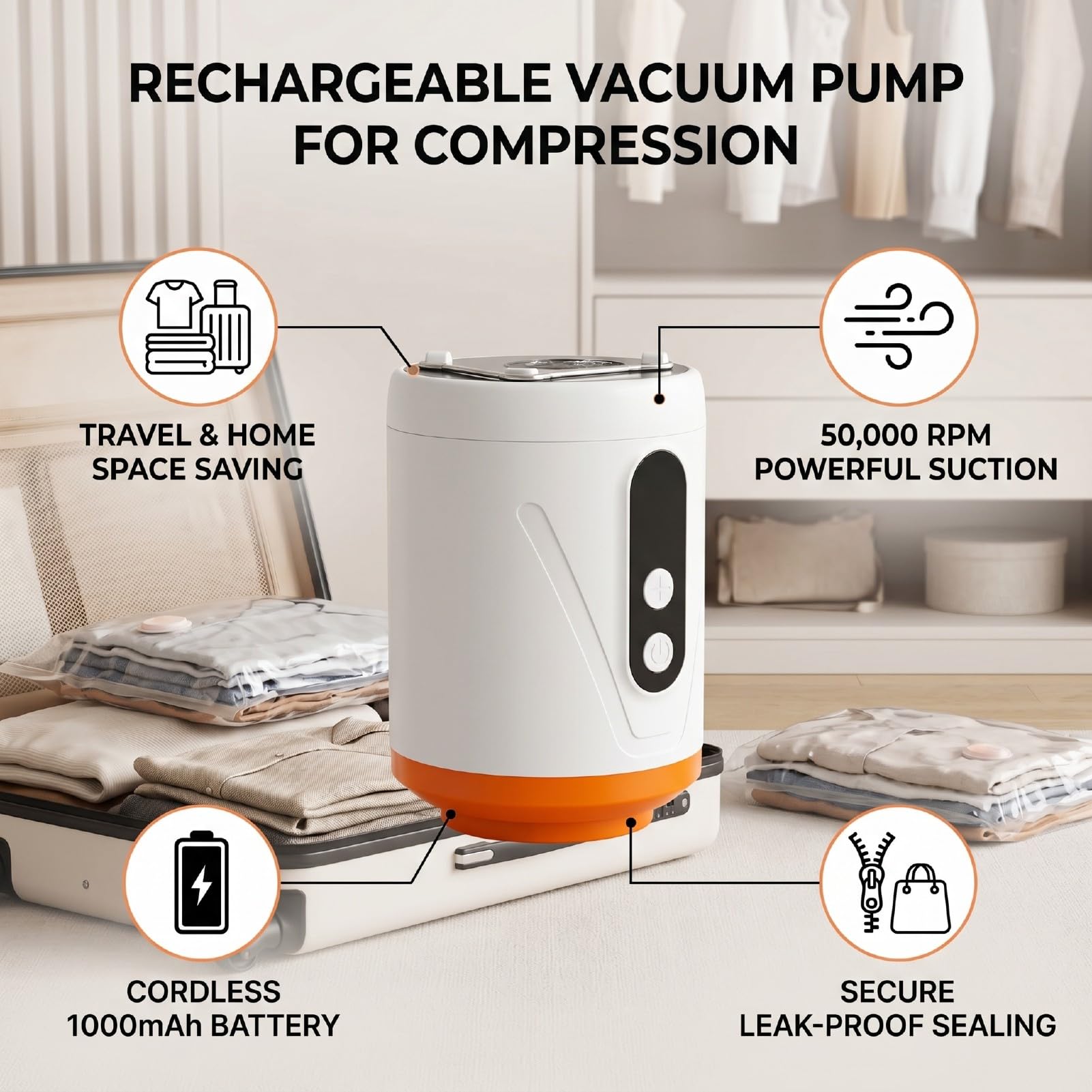 Fockety Machine à Sceller sous Vide Compacte pour Aliments, Machine à Sceller sous Vide Portative Puissante, Scelleuse électrique pour Aliments avec 12 Sacs de Compression