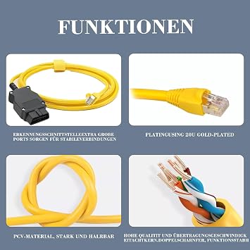 Enet OBD2 Cable RJ45 Ethernet Interface OBD2 Ethernet Diagnostic Interface OBD Interface Cable for Diagnostics and Coding
