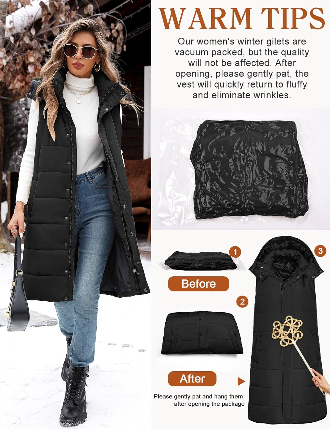 Yusongirl Long Puffer Vest Women Quilted Down Jackets Sleeveless Puffy Vest Zip Up Winter Coats Fall Outerwear - Image 5