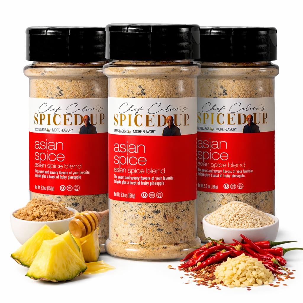 3 Pack Asian BBQ Seasonings and Rubs for Beef, Salmon & Chicken, Asian Seasoning with Pineapple Ginger & Chili Flakes Sesame Seeds, Scallions | Kosher, Non-GMO, Vegan, Gluten-Free - 5.3 Oz