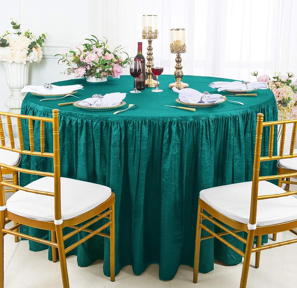 Crushed Crinkle Taffeta Polyester Table Skirt/Table Covers/Tablecloths for for Restaurant Kitchen Dining Wedding Party Banquet Events (72”D x 30”H, Navy Blue)