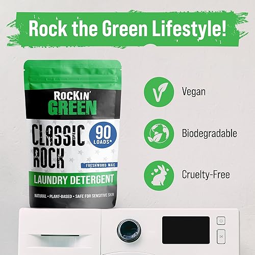 Miniatura 107 de Rockin' Green Detergente para ropa sucia, a base de plantas, detergente en polvo natural para ropa, vegano y biodegradable, seguro para pieles